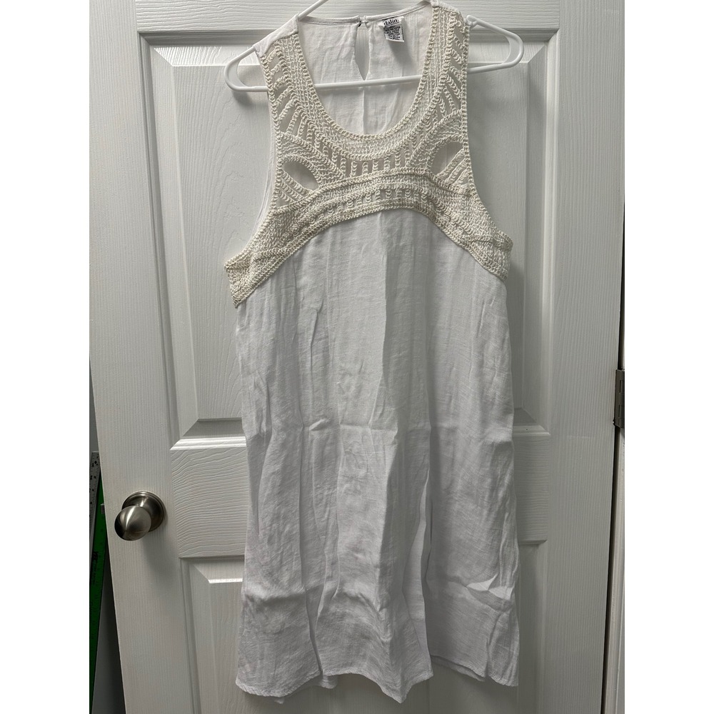 Dalin Womens Crochet Lace Yoke Sleeveless Mini Dress White Boho Shift Size 1X